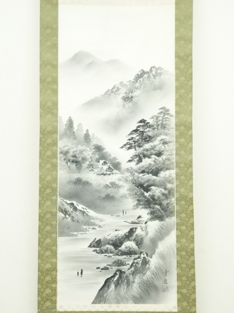 道具 ] - 道具 豊川青治筆 水墨山水 肉筆絹本掛軸（箱付） | ネット